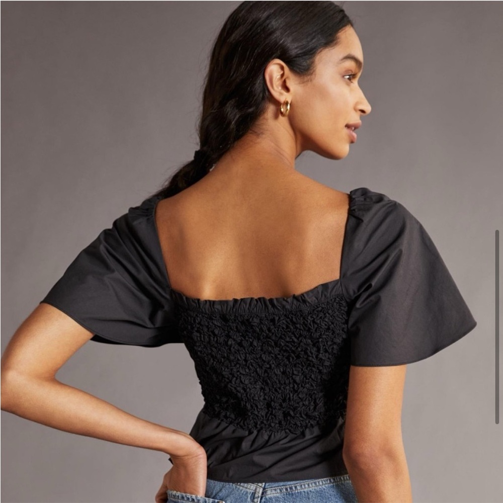 Anthropologie X Mare Mare | Smocked Tie Front Top in Black Small - Picture 2 of 10